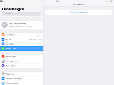 iPad Einstellungen Mobile Daten