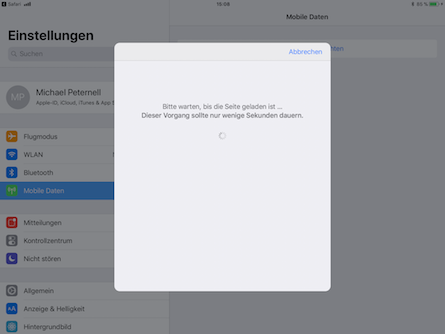 iPad Apple Sim Provider warten